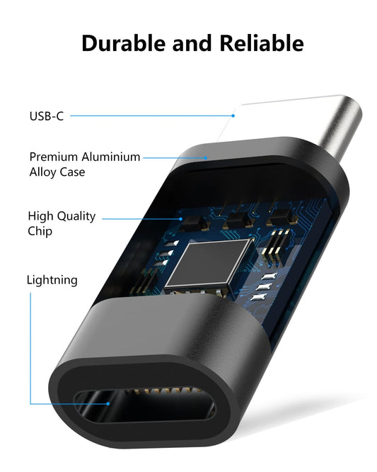 FQSH for Lightning Female to USB C Male Adapter for iPhone 16 15 Pro Max Plus,for iPad Air,for Samsung,Support 27W PD Fast Charging&Data Transfer,Type C Charger Connector Cable,Not for Audio/OTG,Black