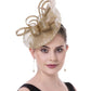 Sinamay Flower Feather Headband Fascinator Wedding Headwear Ladies Race Royal Ascot Pillbox Wedding Cocktail Tea Party Derby Hat for Women(A16-Khaki)