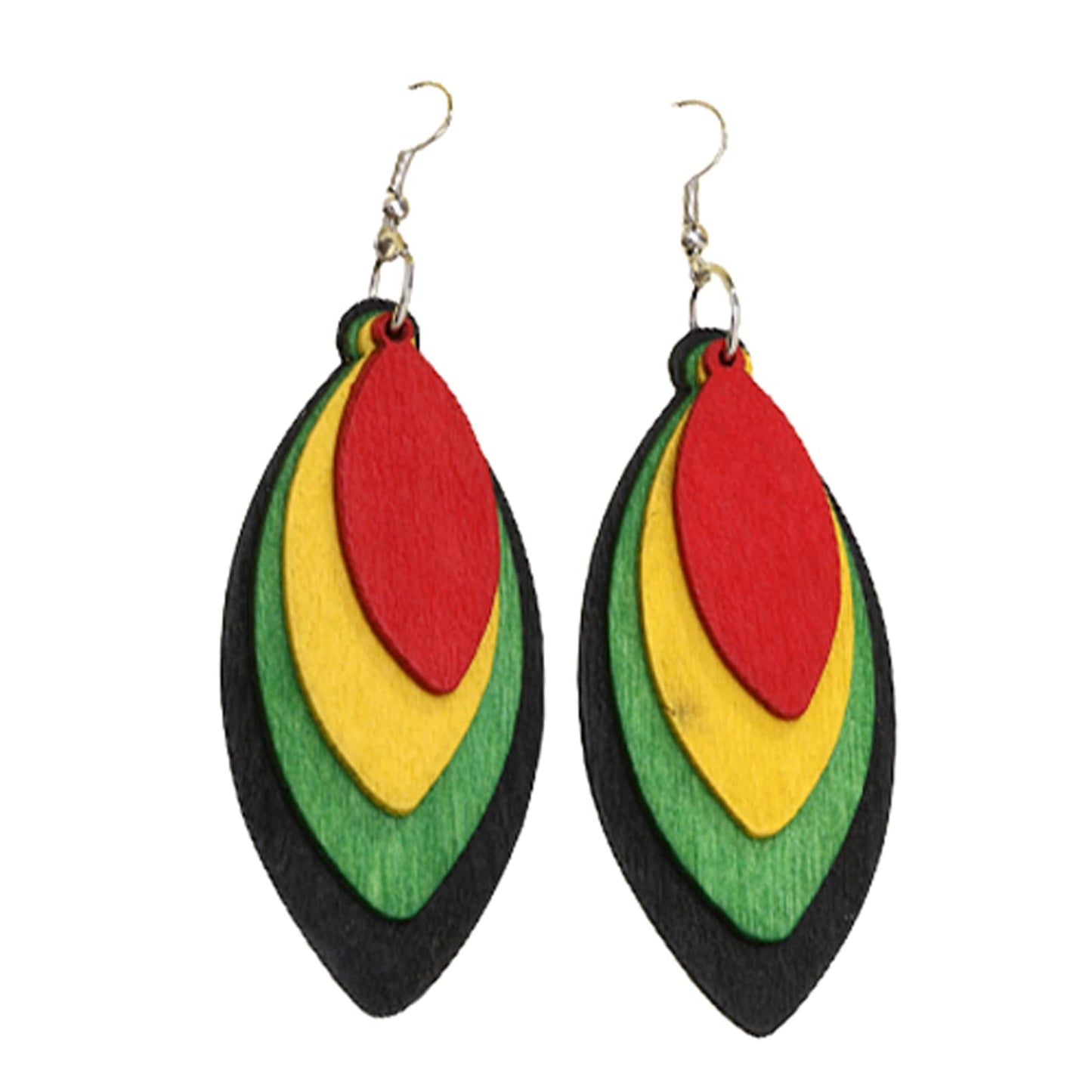 African Natural Wood Earrings Retro Bohemian Multilayer Round Geometric Dangling Eardrop Colorful Lightweight Wooden Map Leaf Triangle Drop Earring Ethnic Style Jewelry for Women Girls (E leaf)