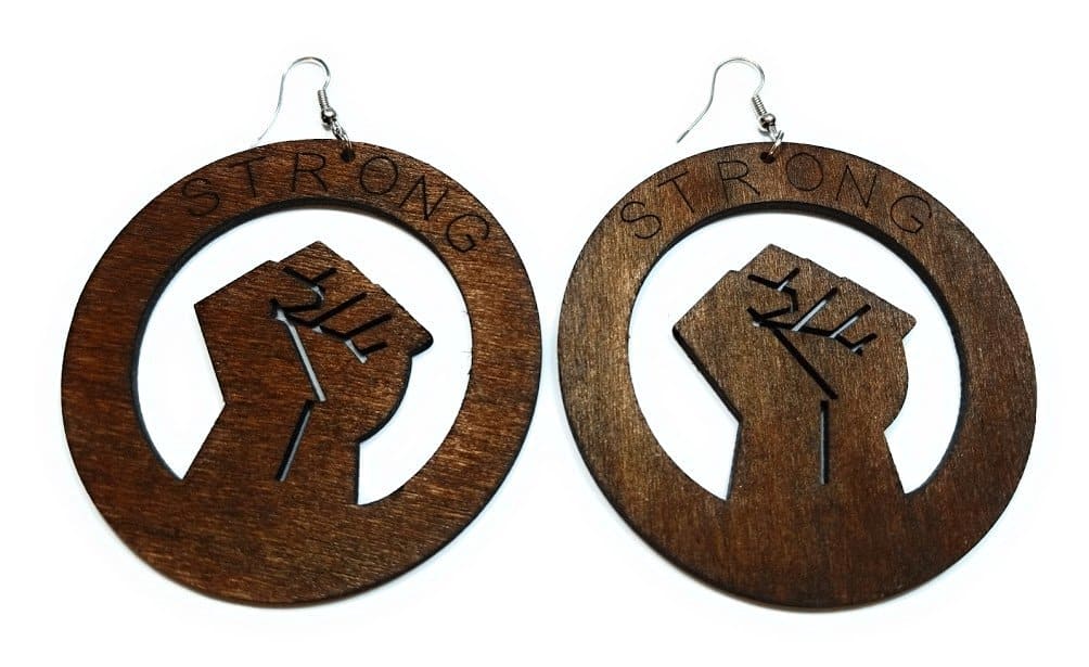 Teri's Boutique Africa Strong Engrave Hand Fist Jamaican Wood Women Fashion Dangle Earrings (Dark Brown)