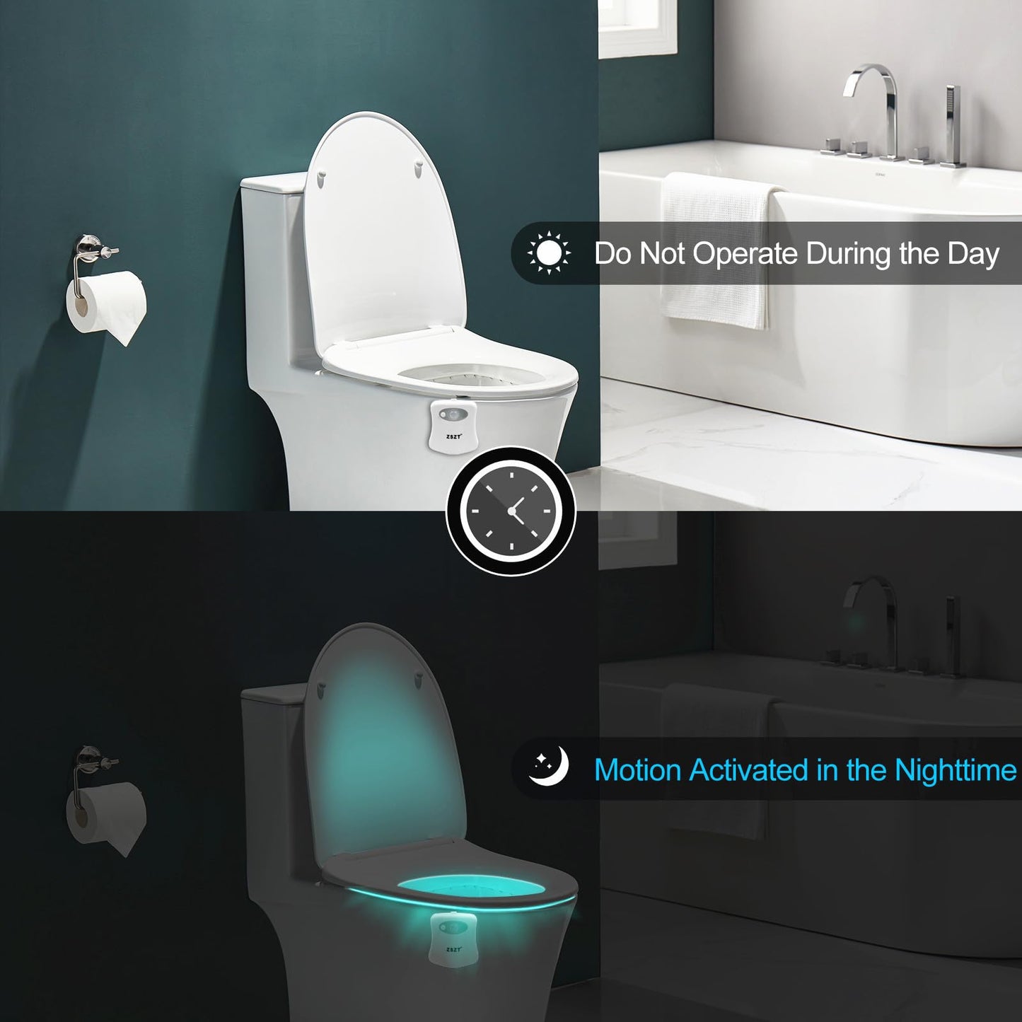 ZSZT Toilet Bowl Night Lights Motion Activated, Smart Inside Toilet Bowl Light LED 8 Colors, Light Detection Function - Glow in The Dark let Your Toilet is Easy to Use