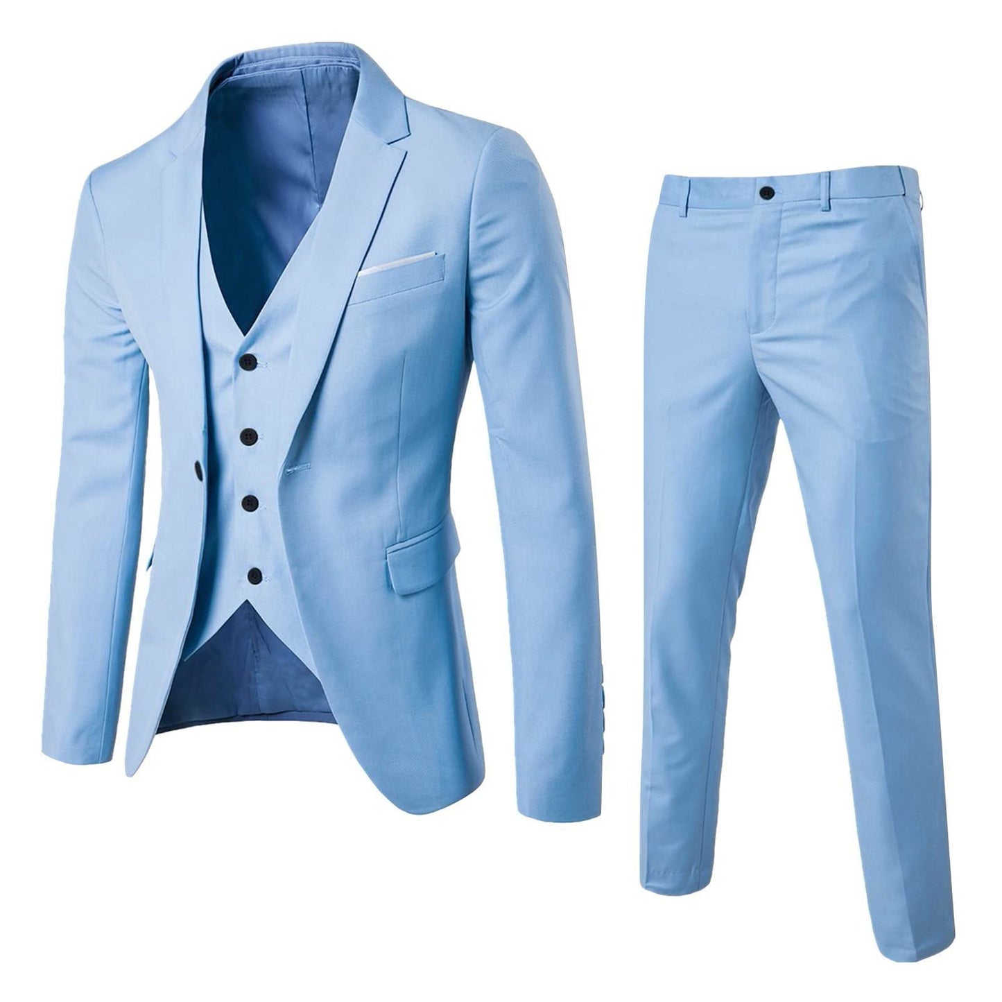 Men's 3 Piece Suit Elegant Solid One Button Slim Fit Single Breasted Business Wedding Party Blazer Jacket Vest Pants Set