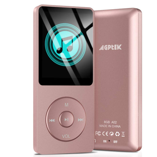 AGPTEK A02 8GB MP3 Player, 70 Hours Playback Lossless Sound Music Player, Supports up to 128GB, Rose Gold