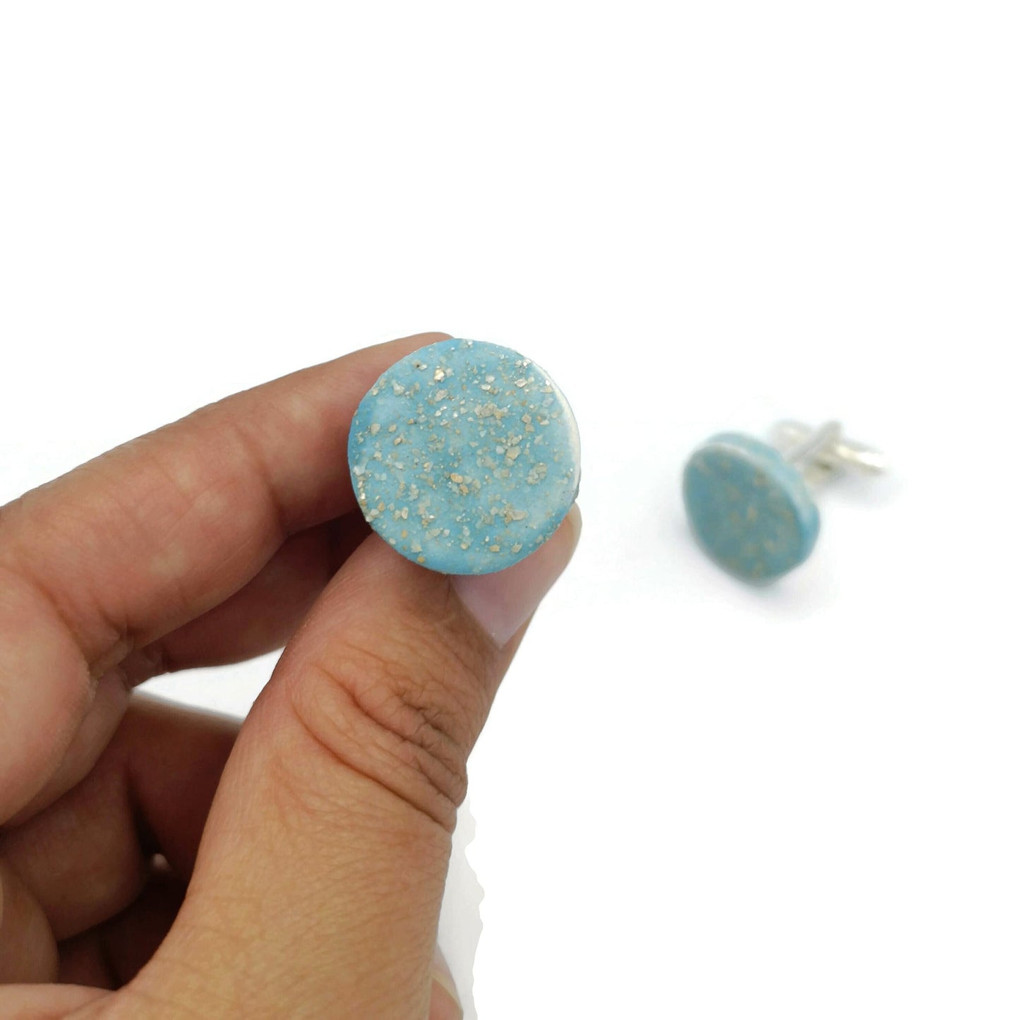 Porcelain Cufflinks for Men, Handmade Clothing Accessories (Sparkling Blue)