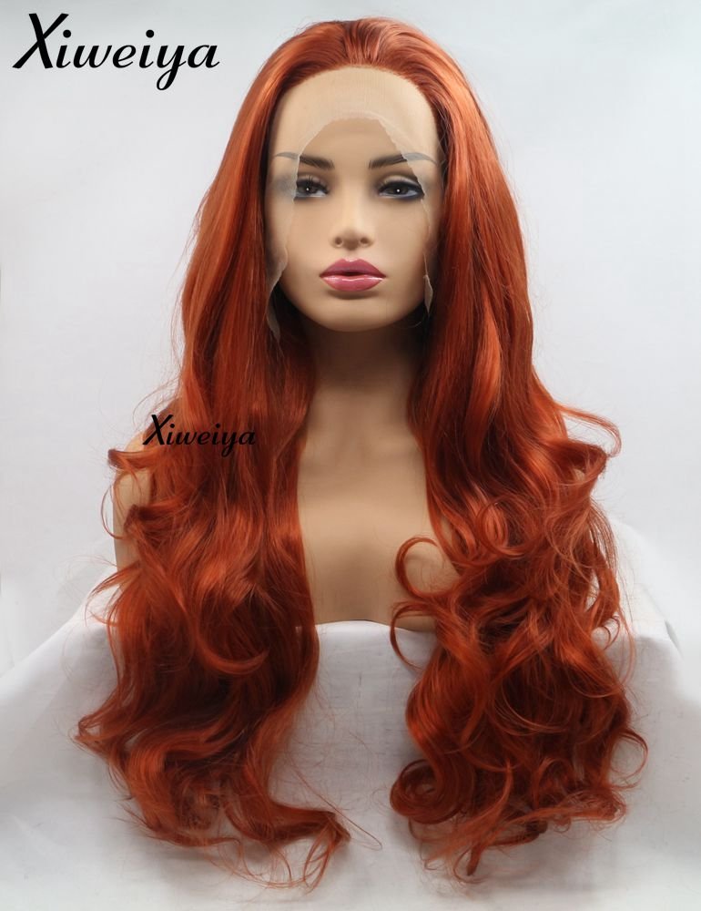 xiweiya Long Copper Red Synthetic Lace Front Wig Heat Resistant Body Wave Lace Front Wavy Wigs Free Part Natural Hair Wig for Women 24 Inch Fashion Glueless