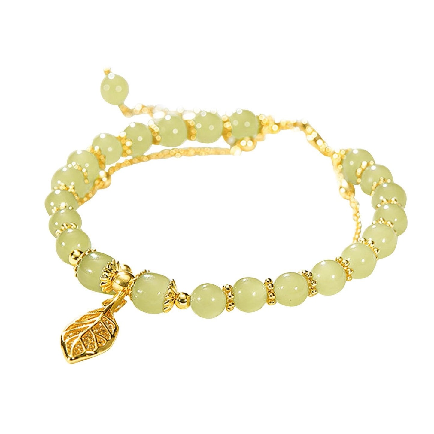 black friday deals 2024 Hetian Jade Gold Leaf Bracelet Xmas Gift Crystal Glass Bracelet For Women Chinese Style Jade Bead Bracelet Gifts For Her Him Wife Grandma Grandpa Mother Father