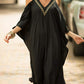 Bsubseach Women Cold Shoulder V Neck Plus Size Bikini Swimsuit Cover Ups Beach Maxi Dress Black