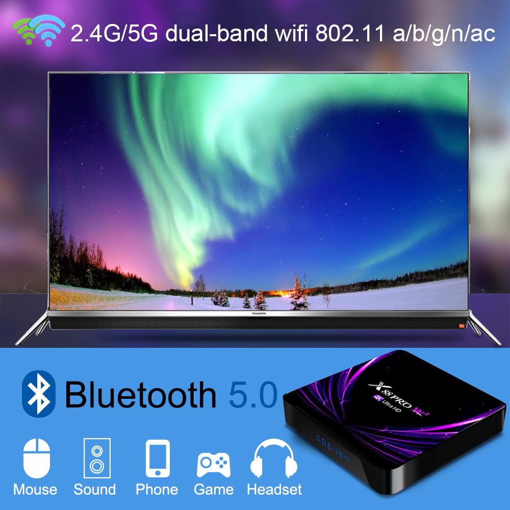 Android TV Box 11.0, Android Box 4GB RAM 32GB ROM, S905W2 Quad-Core, Support 2.4G/5G Dual WiFi, Bluetooth 5.0, 100M Ethernet Ultral HD 4K Smart TV Box