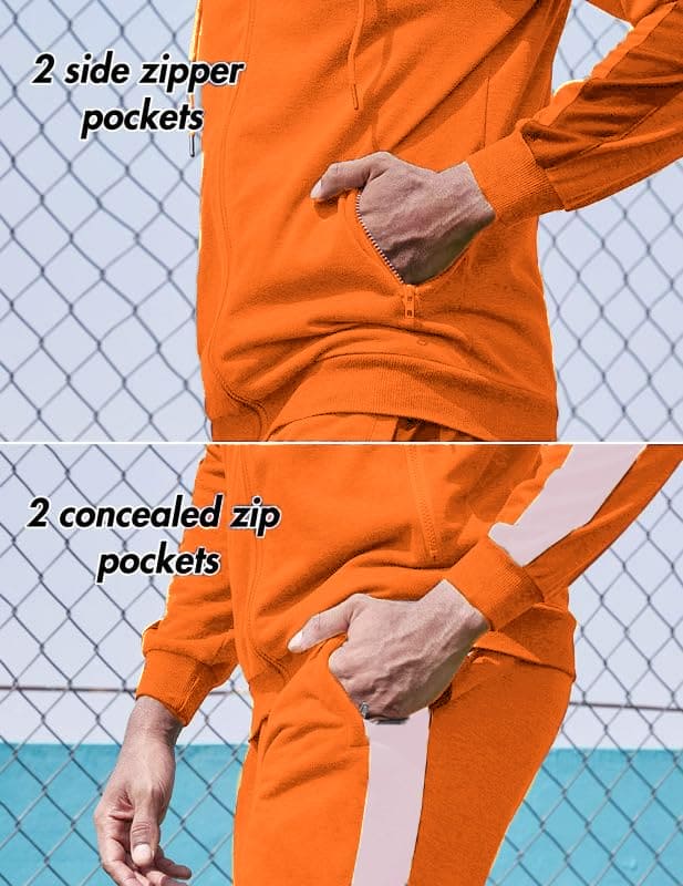 COOFANDY Orange Sweatsuits Men Sweatsuits 2 Piece Activewear Hoodie Sweat Suit Jogging Gym Sweatsuit Training Set (Orange XL)