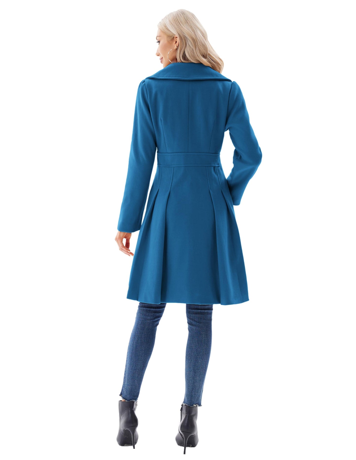 GRACE KARIN Ladies Elegant Wool Blends Trench Coat Slim Fit Double-Breasted Duffle Peacoat for Women Cerulean L