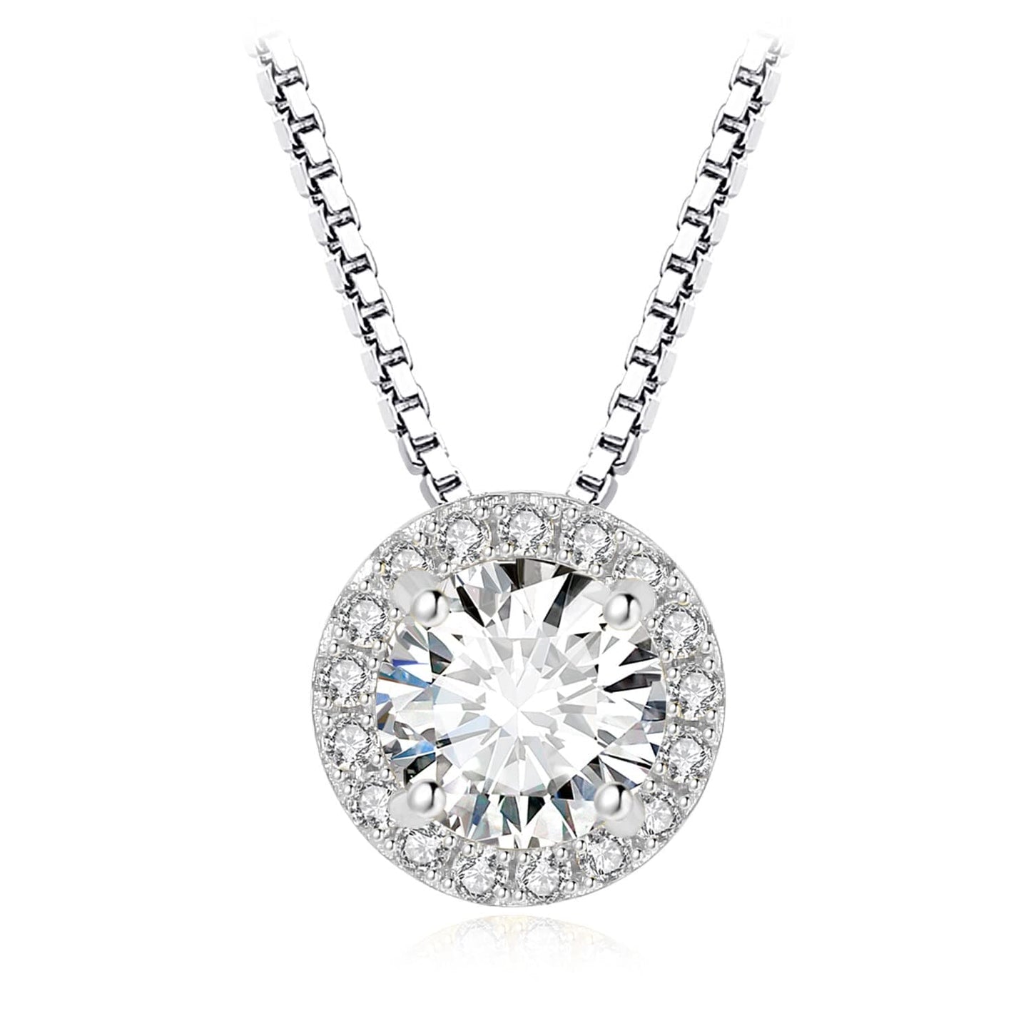 JewelryPalace 1.2ct Moissanite Round Cut Halo Pendant Necklace for Women, 14K White Gold Plated 925 Sterling Silver Necklaces for Her, Simulated Diamond Jewellery Sets 18 Inches Chain VVS D-F