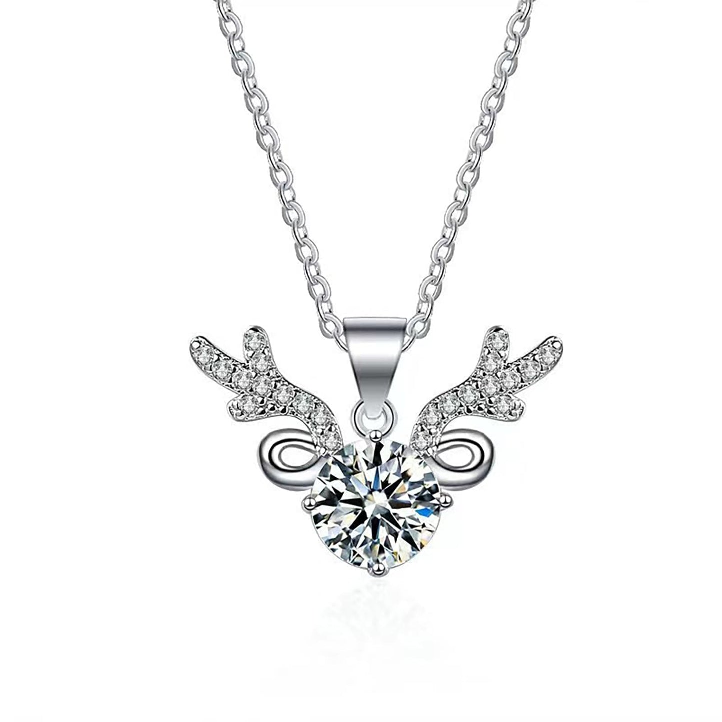 Imwell Angel's Wings Antler Moissanite Pendant Diamond Necklace Fashion Design Necklace For Wife Mother Friend Anniversary Birthday Gifts Jewellery