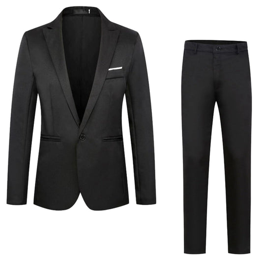 Halloween Costumes- Suits for Men UK Regular Fit Mens Pieces Suit Elegant Solid One Button Slim Fit Single Breasted Party Suit Shirt Pants Tie Set Big Men Suits (Z10091-Black, XL)