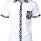 LucMatton Men's Stylish Leopard Print Patchwork Design Short Sleeve Button up Shirt for Club Party White Leopard X-Large