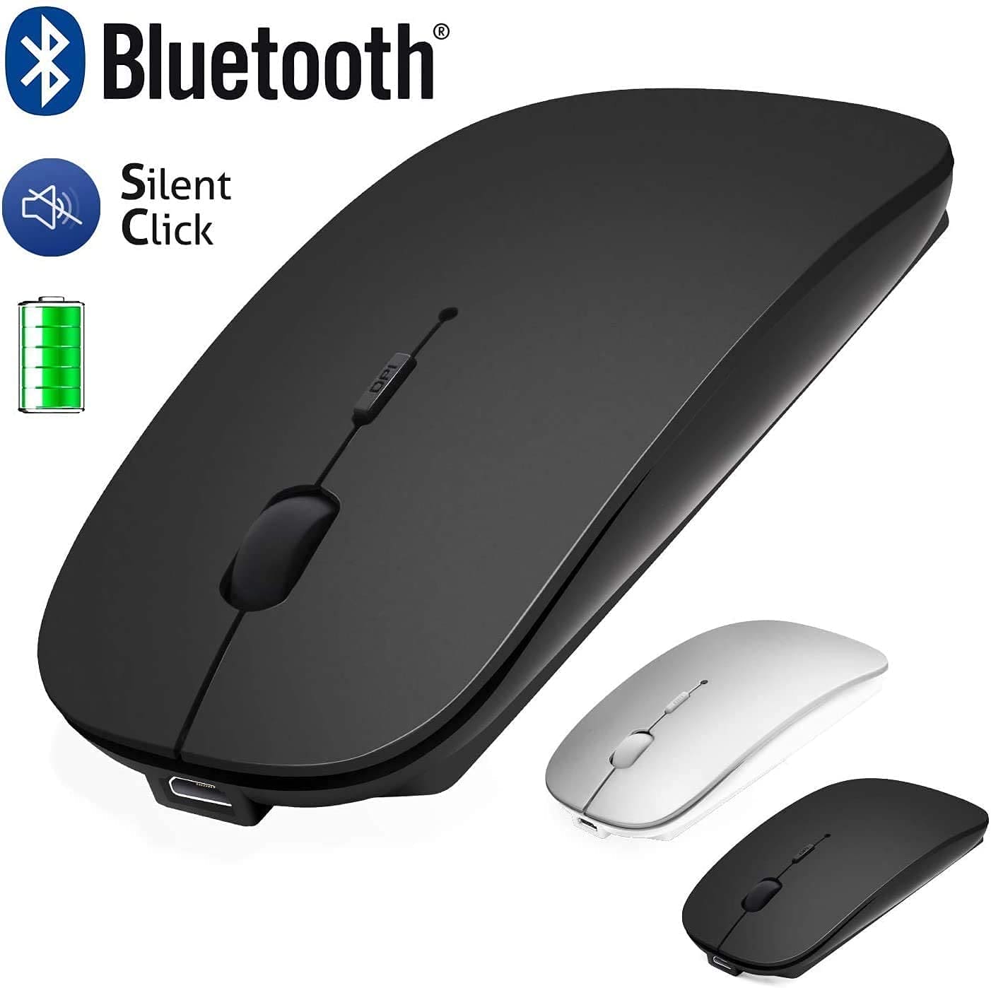 ANEWISH Bluetooth Mouse Compatible with Laptop/Macbook/iPad/iPhone (iOS13.1.2 and Later) / Android/PC, Rechargeable Mini Silent Mouse for Windows/Linux, 3 DPI Adjustable Bluetooth 4.0Black