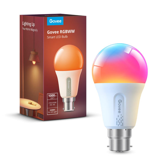 Govee Smart Bulb RGBWW, 1000lm Wi-Fi LED Bulbs B22, Smart Light Bulb Dimmable, DIY 16 Million Color, 64 Dynamic Scenes, Works with Alexa & Google Assistant, 1 Packs