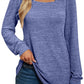 PANOZON Womens Long Sleeve Tops Ladies Square Neck Jumpers Sweatshirts Loose Fit Purple XL