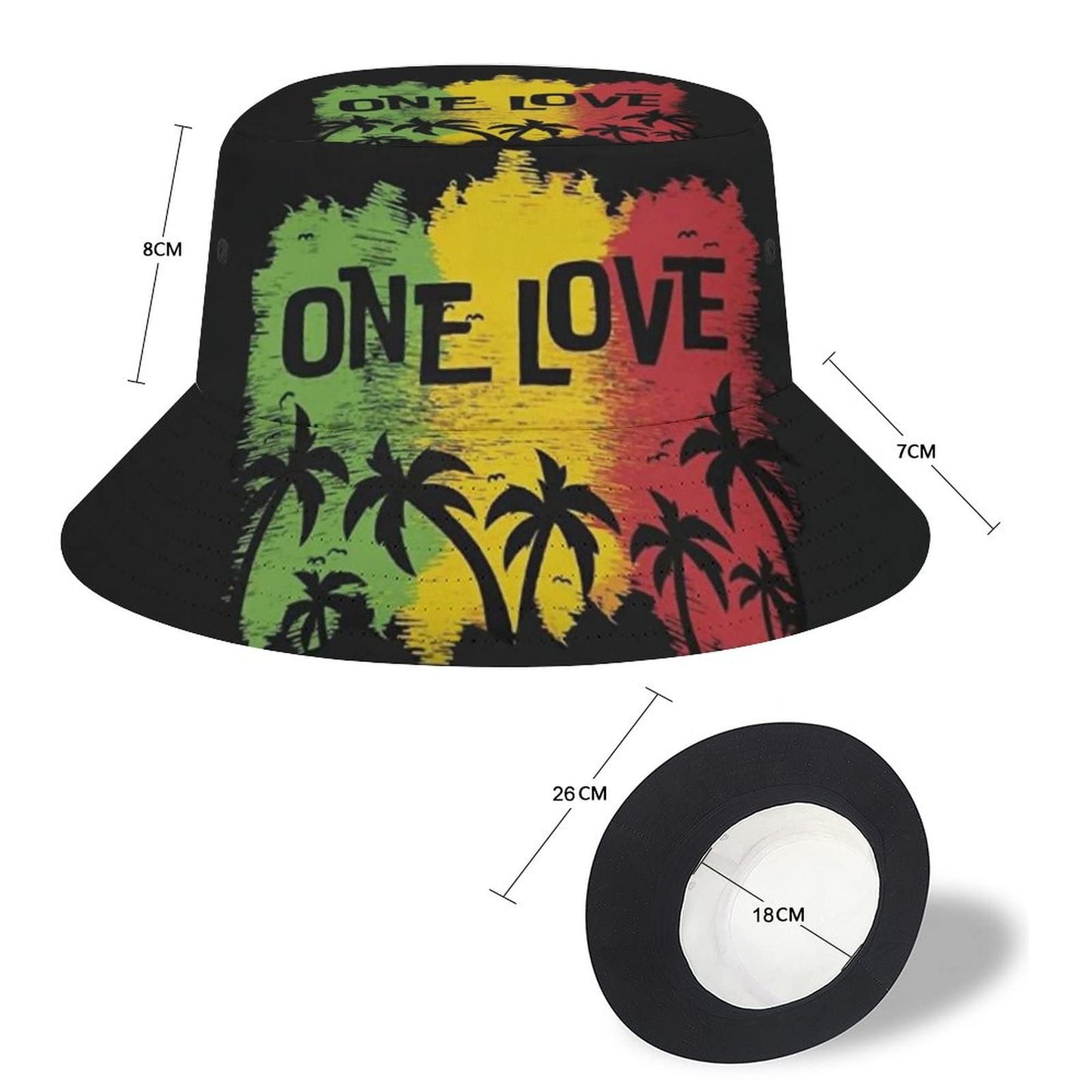 One Love Music Reggae Rasta Jamaican Men's Women's Bucket Hat Summer Vacation Travel Beach Sun Hat Packable Lightweight Outdoor Hat