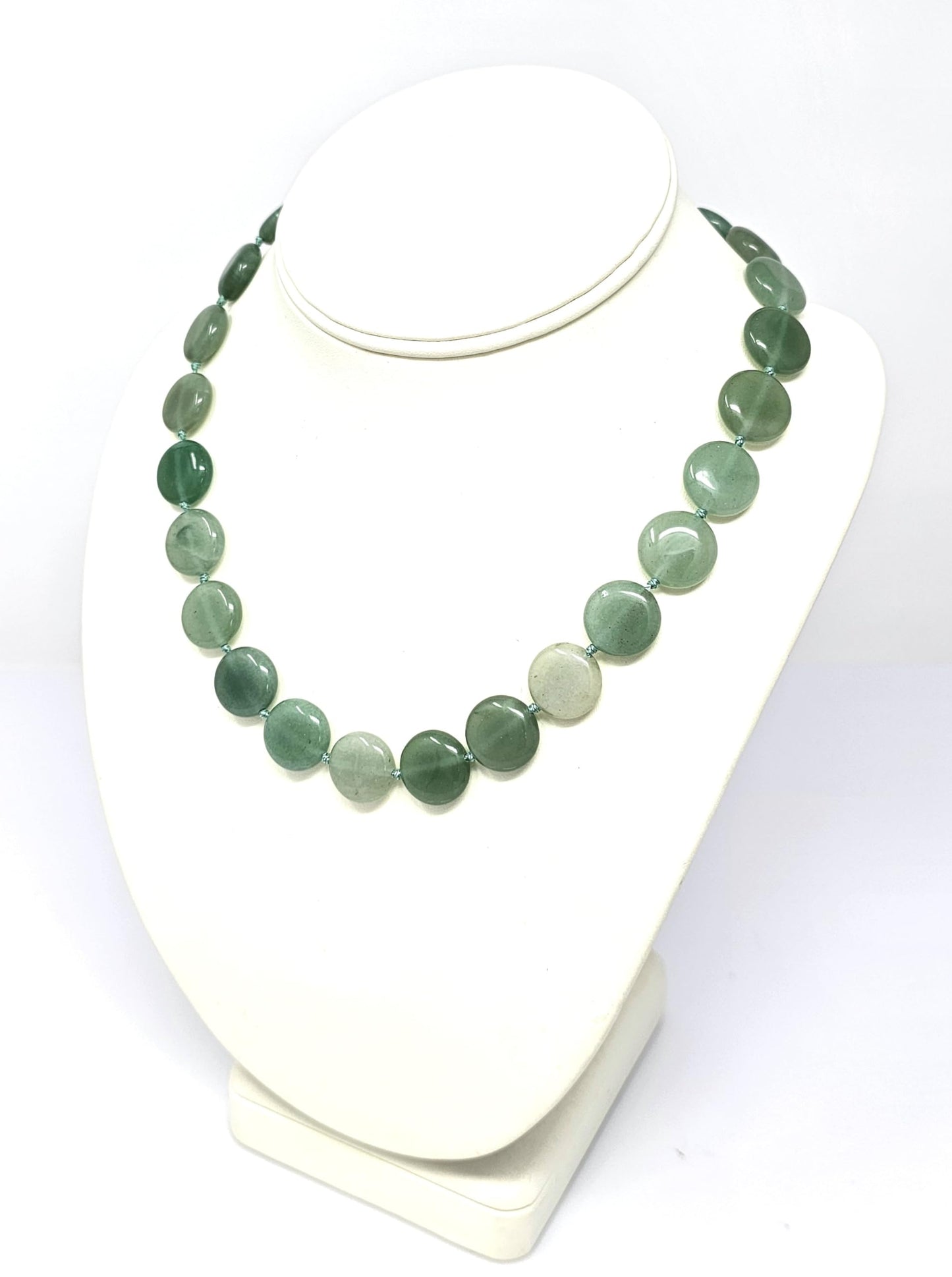 TreasureBay Handmade Beaded Necklace for Women and Girls | 16mm Round Disc Shape Beads Natural Gemstones Healing Crystal Jewellery Necklace (Green Aventurine)