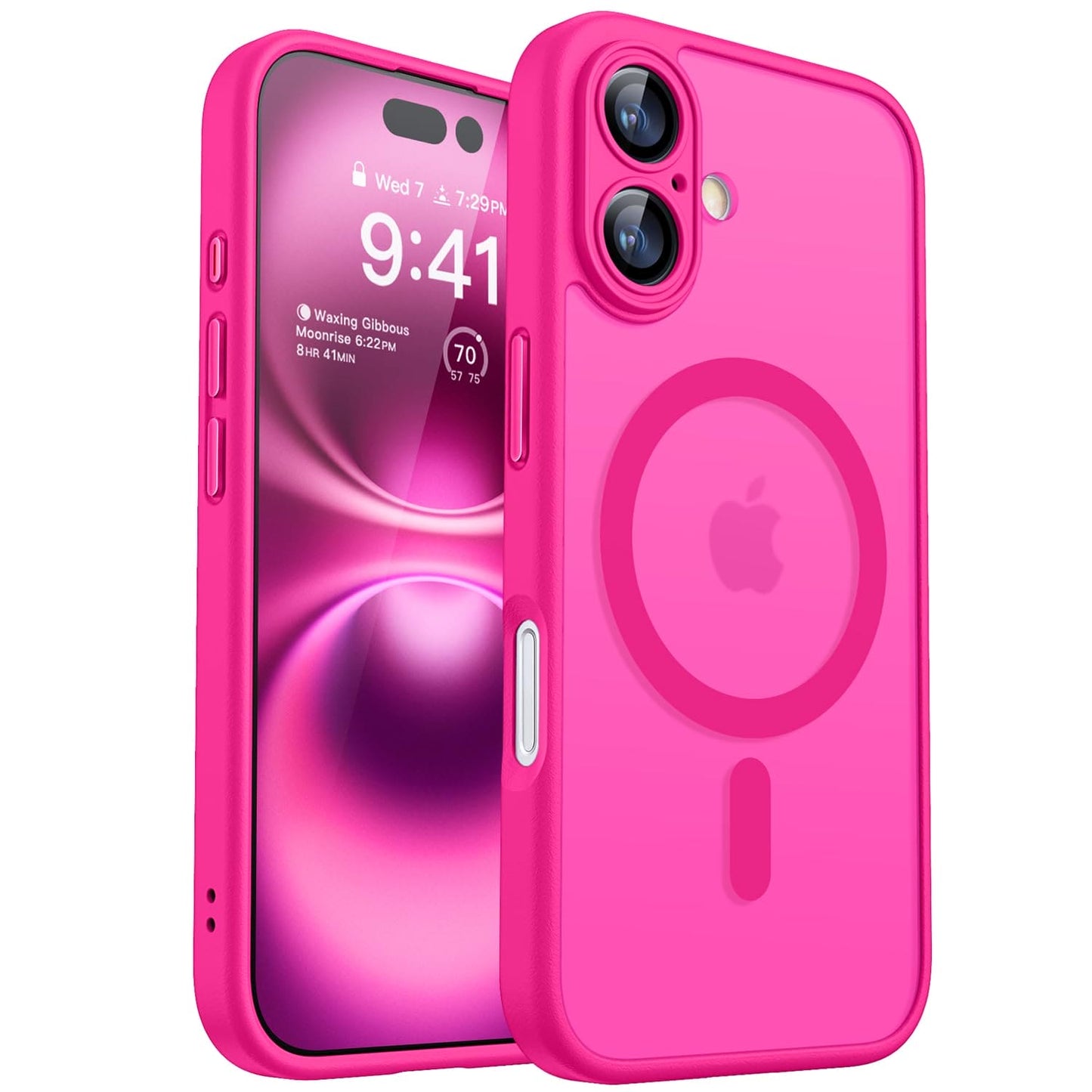 CANSHN Magnetic for iPhone 16 Case, Upgraded [Full Camera Protection] [Compatible with Magsafe] [Translucent Matte] Shockproof Protective Phone Case for iPhone 16 6.1" - Hot Pink