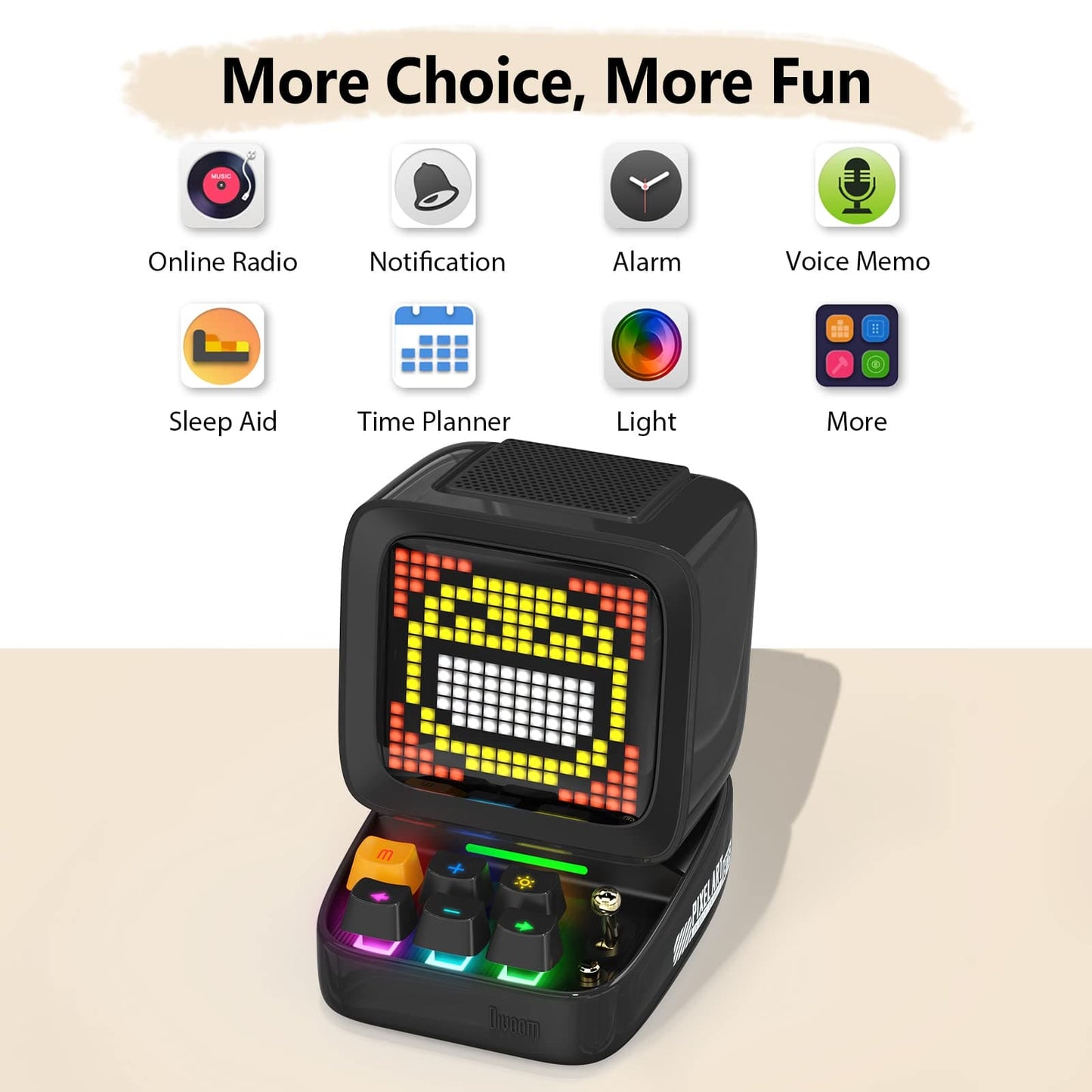 Divoom Ditoo Multifunctional Pixel Art Bluetooth Speaker, Retro Portable Speaker with Programmable RGB Led Screen, Smart Alarm Clock, Mechanical Keyboard, Supports TF Card & Radio (Black)