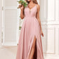 PAVERJER Dusty Rose Bridesmaid Dresses for Women Chiffon Ruched V Neck Formal Evening Dress with Slit Size 2