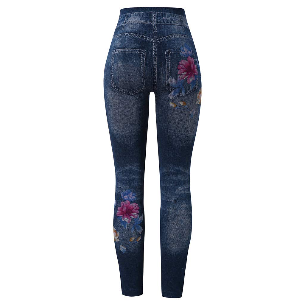 Jeans for Women UK High Waist Stretch Embroidery Print Jeggings Sexy Fashion Faux Denim Slim Trousers Ladies Autumn Hot Jeans Soft Pro Skin Comfy Denim Trousers Casual Pants