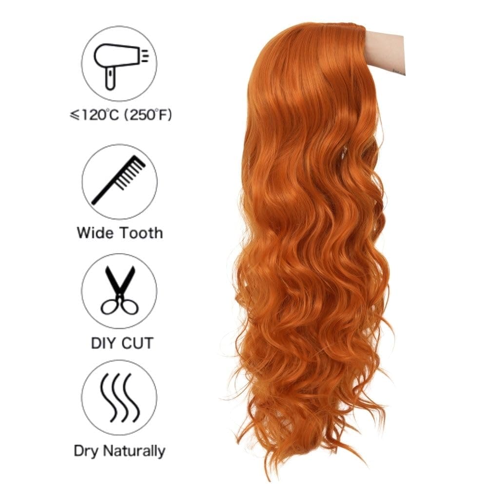 Siudus Ginger Wig Long Curly Wavy Wigs for Women Synthetic Natural Middle Part Copper Red Wig for Daily Party Use