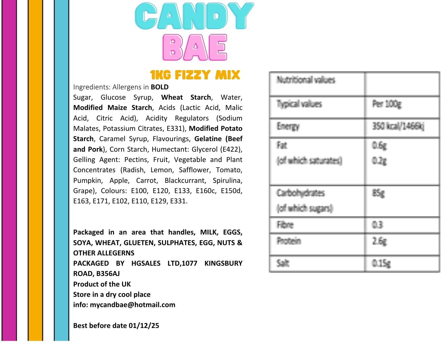 1KG Pick N Mix Sweets Assorted Fizzy Mix Sour Chewy Retro Party Share Resealable Pouch Candybae Quality Candy