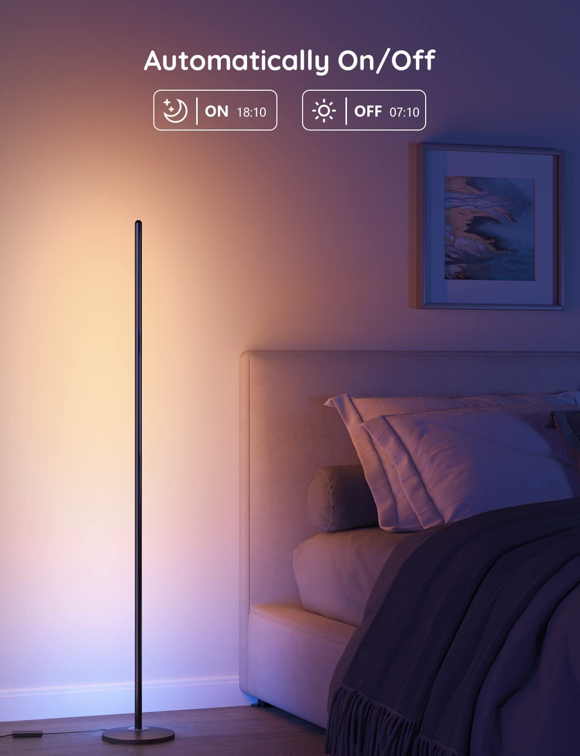 Govee LED Floor Lamp, RGBIC Modern Corner Lamp, Smart Standing Lamp with 61 Scene Modes,Music Sync, Black Corner Floor Lamp for Living Room, Bedroom