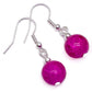 Hot Pink Crackle Glass Bead Earrings - 10mm Round Beads on Nickelfree Hooks