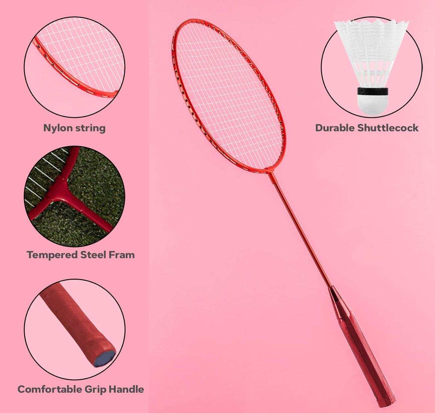 FK Sports 4 Player Badminton Rackets set, Garden Beach Outdoor Kids Adults Family Game, With Net Shuttlecocks Carry bag