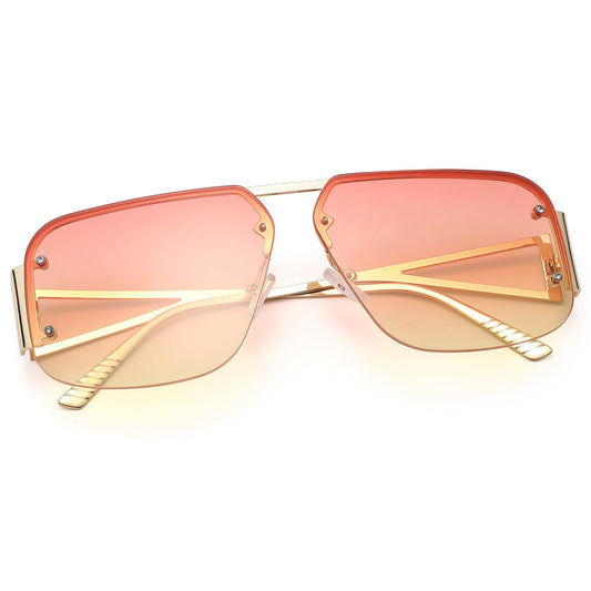 Pro Acme Pilot Sunglasses Women Men Trendy Rimless Frame Retro Square Shades Large Metal Sun Glasses(Gradient Pink Yellow)