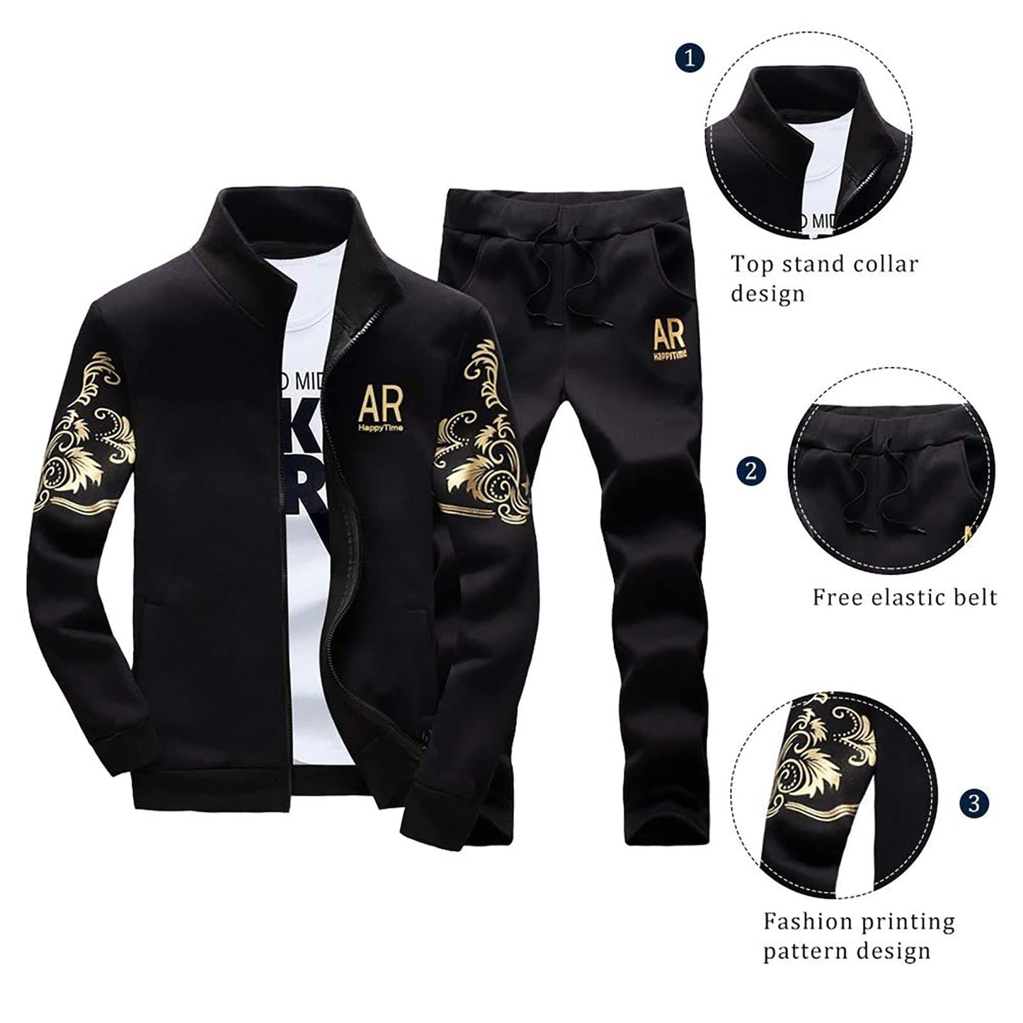 LBL Men’s Tracksuit Set Casual 2 Piece Jogging Sweatsuits Long Sleeve Sweatshirt and Tracksuit Bottoms Joggers Set Sport Suits W78 Black L