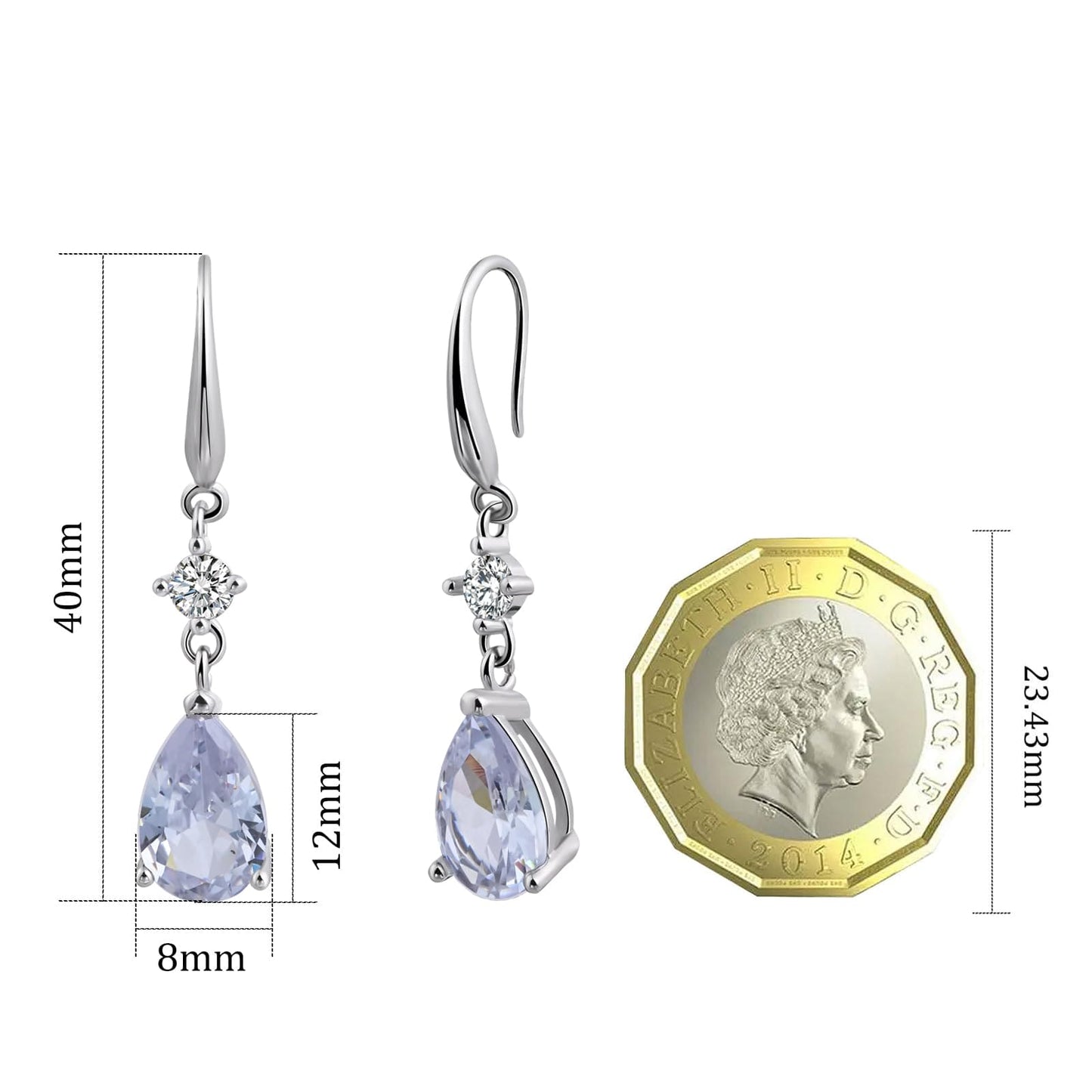 Silver Crystal Dangly Teardrop Earrings for Women, 925 Sterling Silver Drop Earrings with Cubic Zirconia, Handmade Dangle Earrings for Gift