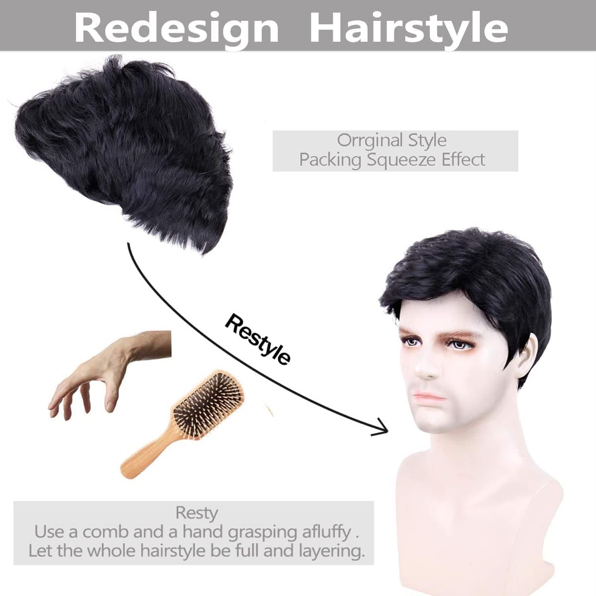 Creamily Mens Wig Short Male Black Wig Handsome Men's Daily Costume Synthetic Full Wigs Mens Fancy Dress Cosplay Halloween wig