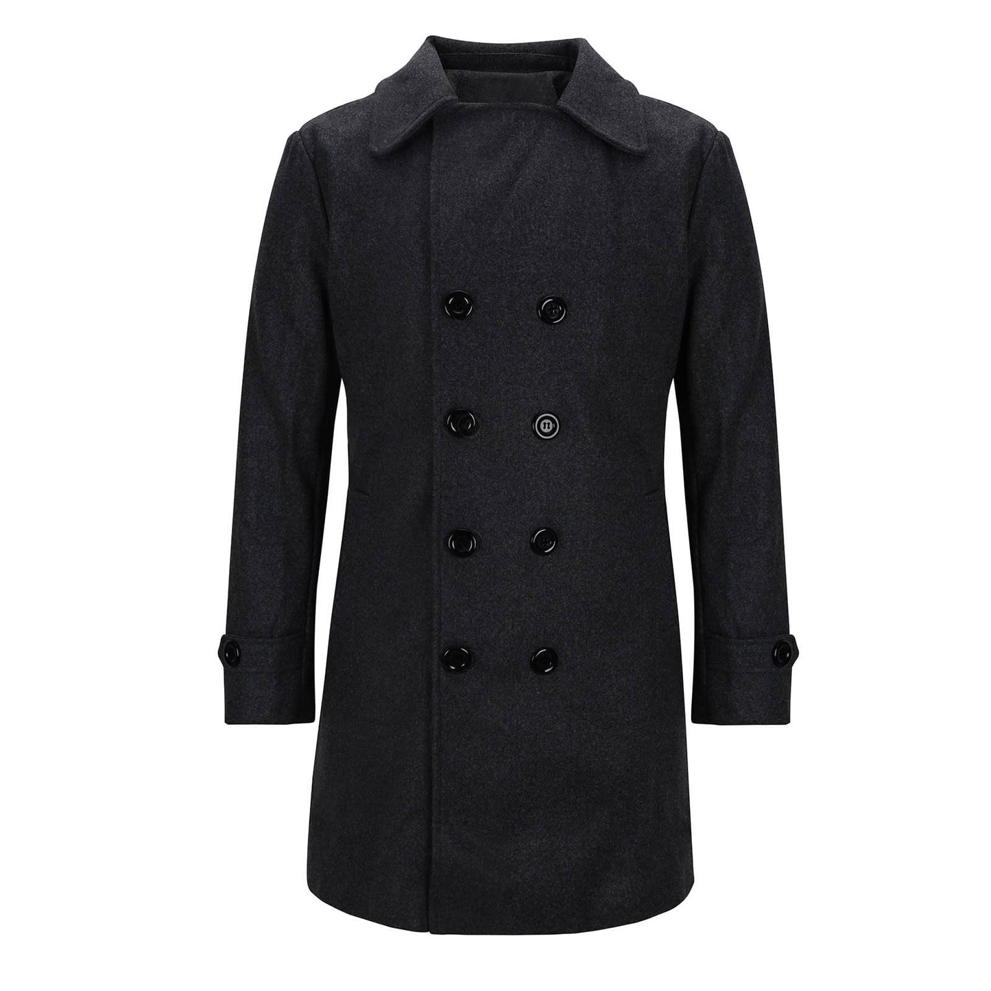 AEGJEGVD Wool Coats for Men UK Clearance,Long Trench Coat Mens Solid Turndown Long Sleeve Classic Business Coat Winter Casual Slim Fit Double Breasted Overcoat Windbreaker Warm Pea Coat S-3XL