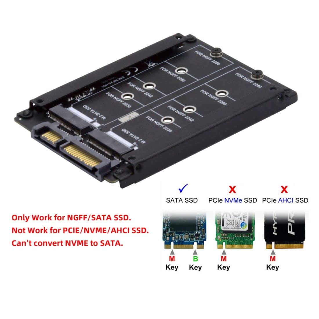 CY M.2 SATA SSD to 2.5inch SATA Adapter,Dual NGFF B+M Key M.2 SSD JOBD Raid0 Span Bridge Combo HDD Disk Drive Enclosure