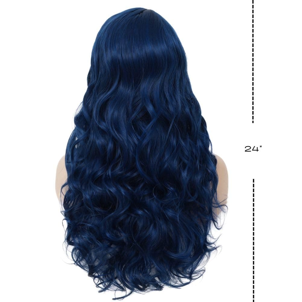 Siudus Blue Long Wavy Wigs for Women Synthetic Curly Middle Part Heat Resistant Fiber Hallowenn Party Costume Wig