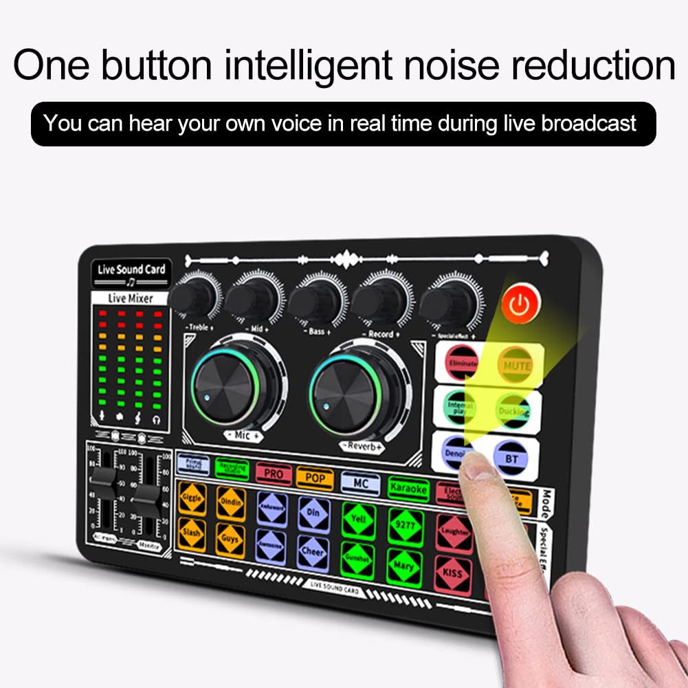 Tongdejing Sound Effects Board, Live Sound Board, Voice Changer Audio Mixer Live Sound Card for Live Streaming Podcasting Recording, LED Light, DJ Mixer, Soundboard, Voice Changer