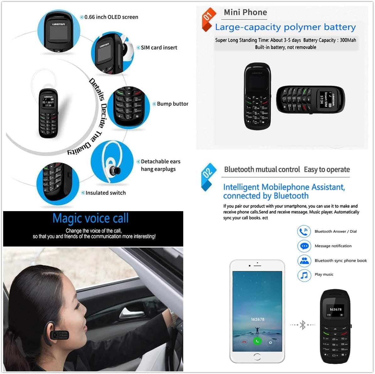 Hipipooo Mini Smallest Mobile Phone BM70,Mini Wireless Dialer,Bluetooth Tiny Headset