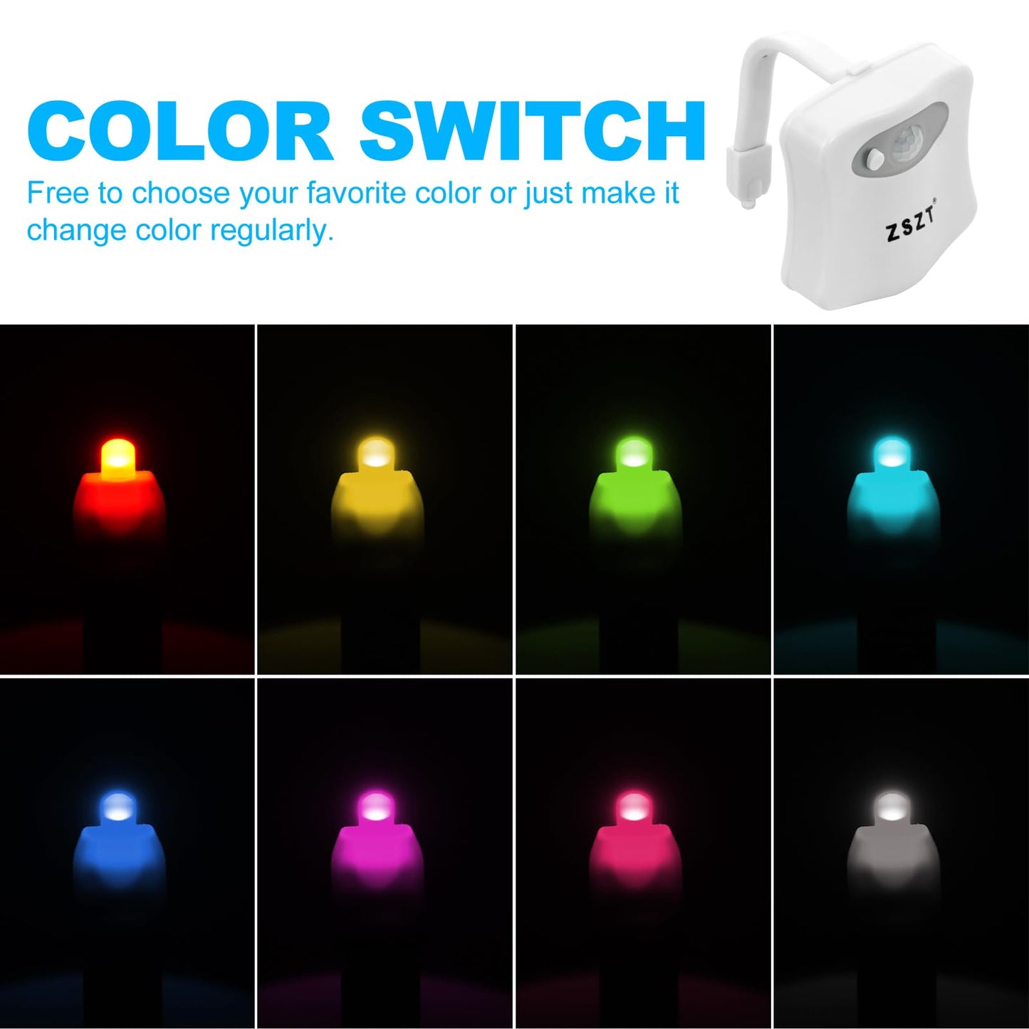 ZSZT Toilet Bowl Night Lights Motion Activated, Smart Inside Toilet Bowl Light LED 8 Colors, Light Detection Function - Glow in The Dark let Your Toilet is Easy to Use