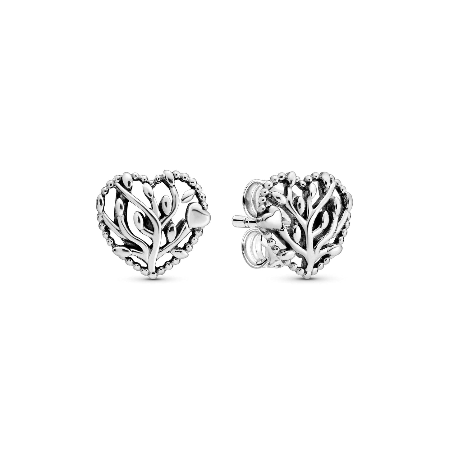 Pandora Moments Women's Sterling Silver Family Tree Heart Stud Earrings, With Gift Box