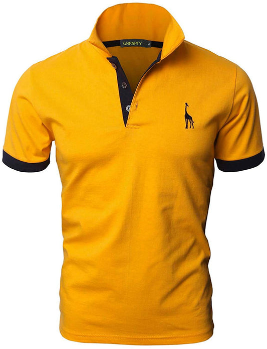 GNRSPTY Mens Short Sleeve Polo Shirts Classic Giraffe Embroidery Tennis T-Shirt,Yellow,XXL