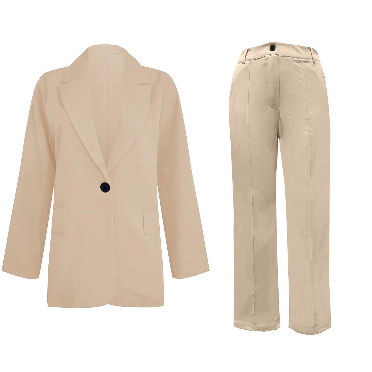 Blazer Suit Set Women Sale 2 Piece Suits for Women Button Long Sleeve Jacket Long Pants Solid Color Two Piece Outfits Lapel Outerwear Blazer and Trouser Suits Ladies Sets Plus Size Beige XXL