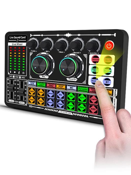 Tongdejing Sound Effects Board, Live Sound Board, Voice Changer Audio Mixer Live Sound Card for Live Streaming Podcasting Recording, LED Light, DJ Mixer, Soundboard, Voice Changer