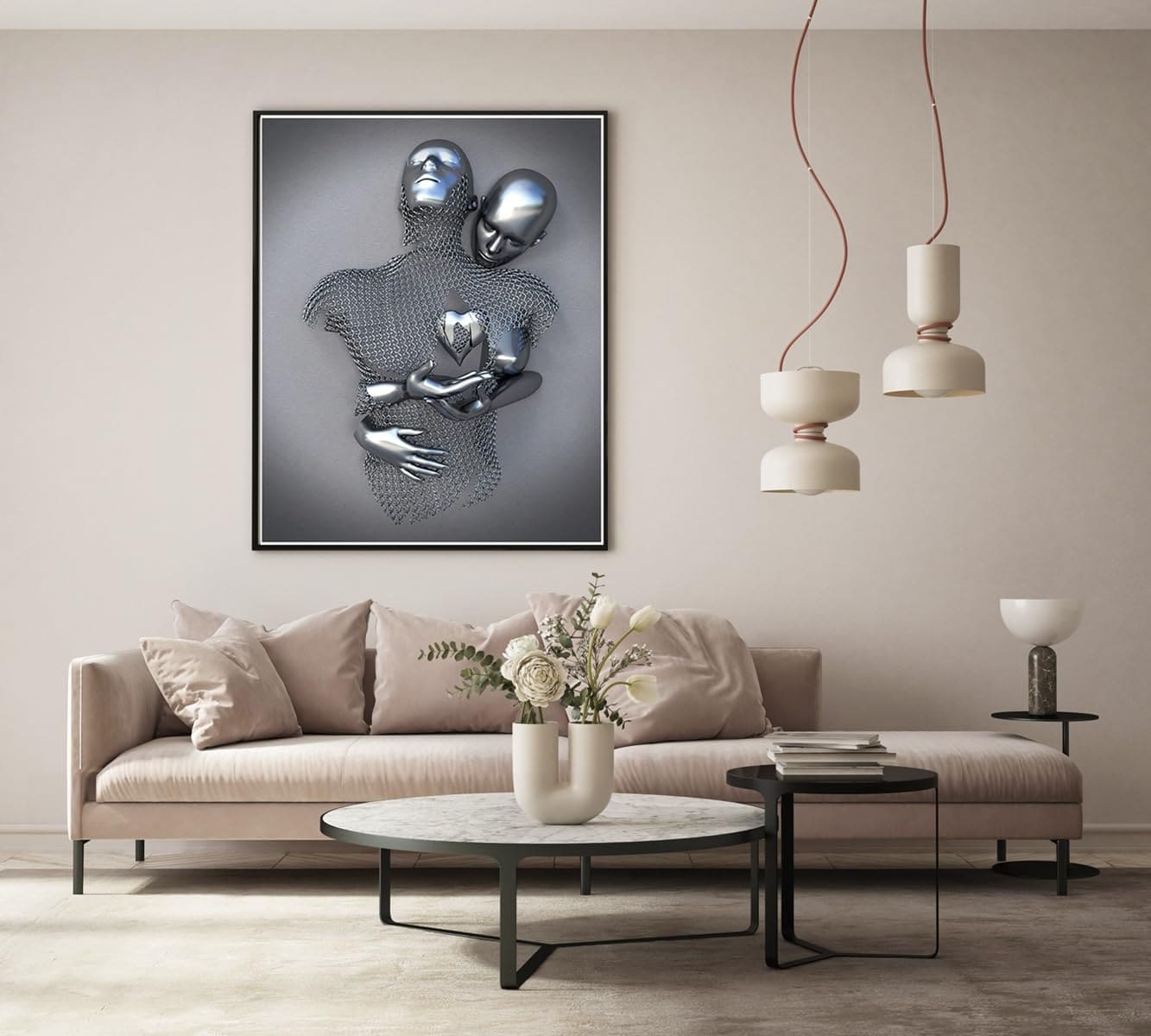 PYNVDD Romantic Hugging Couple Sculpture Poster, 3D Lovers Sculpture Poster, Metal Figure Statue, Art Canvas Painting - Without Frame (3 Pieces, 20 x 30 cm, Figure-3)