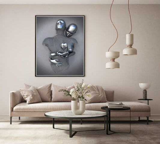 PYNVDD Romantic Hugging Couple Sculpture Poster, 3D Lovers Sculpture Poster, Metal Figure Statue, Art Canvas Painting - Without Frame (3 Pieces, 20 x 30 cm, Figure-3)