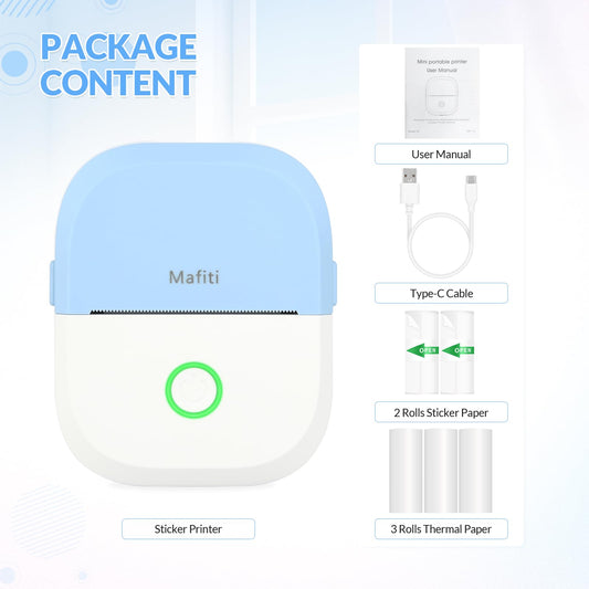 mafiti Mini Printer - Bluetooth Photo Printer for Ultra-Clear Photo Printing, Rechargeable 1200mAh Battery Ideal for Study Notes, Diagrams, Photos, Journals, and Product Labels