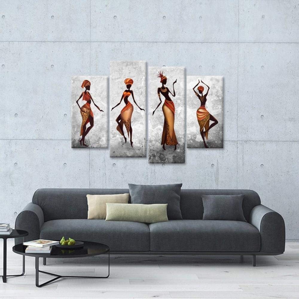 4 Panels Canvas Home Decor Poster Traditional African Woman Wall Art Painting Ethnic Tribe Lady Dancers Abstract Paintings No Frame-A_30x60cmx2_30x80cmx2